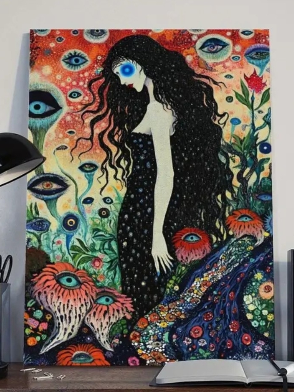 Surreal Eye Motif Canvas Art Featuring Dark-Haired Woman